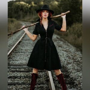 Retro 50s Rockabilly Black Denim Swing Dress - Greaser Style